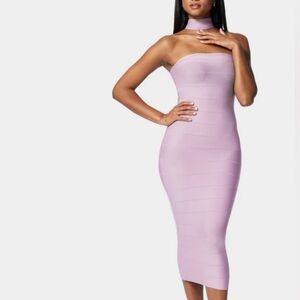 Bebe Lavender Choker Strapless Dress